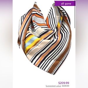 NWT Tory burch silk webbing stripe scarf large square $228 retro colors